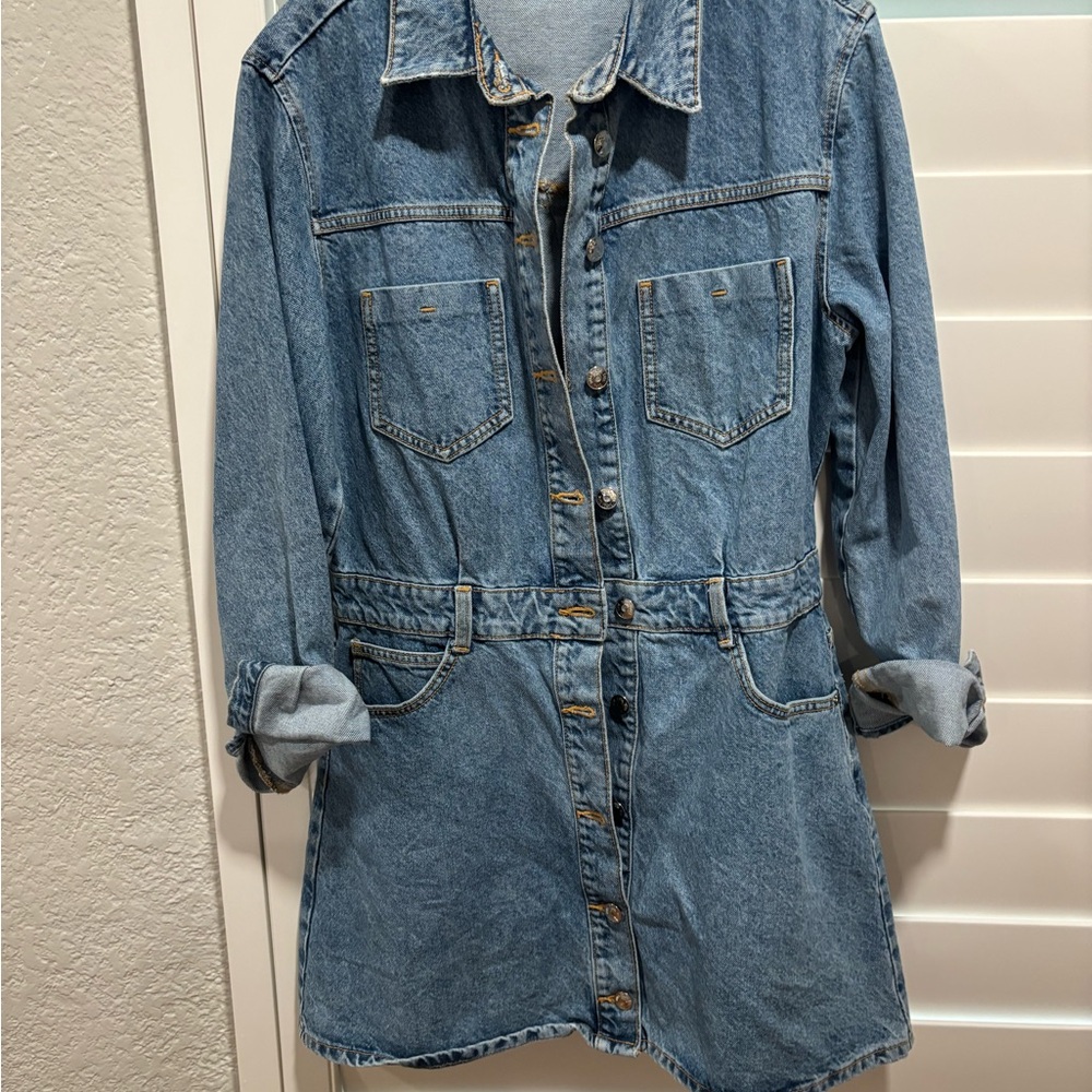 Zara Light Blue Denim Shirt Dress